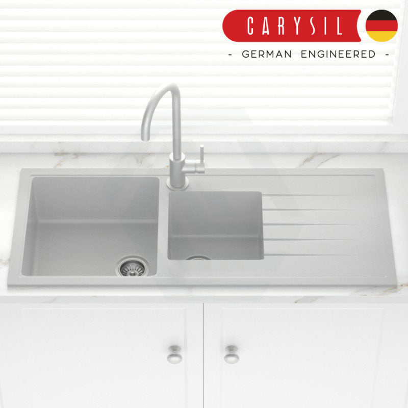 Carysil Granite Kitchen Sink 1 Half Double Bowls Drainboard 1160mm Concrete Grey