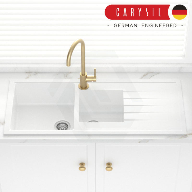 Carysil Granite Kitchen Sink 1 Half Double Bowls Drainboard 1160mm White