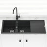 1160X500X210mm Carysil Black Double Bowl Drainer Board Granite Kitchen Laundry Sink Top/ Flush Mount