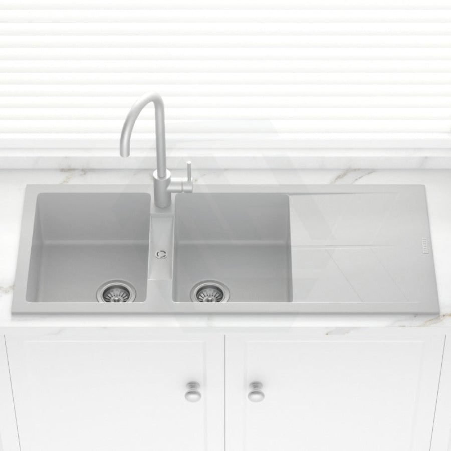 1160X500X210mm Carysil Concrete Grey Double Bowl Drainer Board Granite Kitchen Laundry Sink