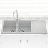 1160X500X210mm Carysil Concrete Grey Double Bowl Drainer Board Granite Kitchen Laundry Sink