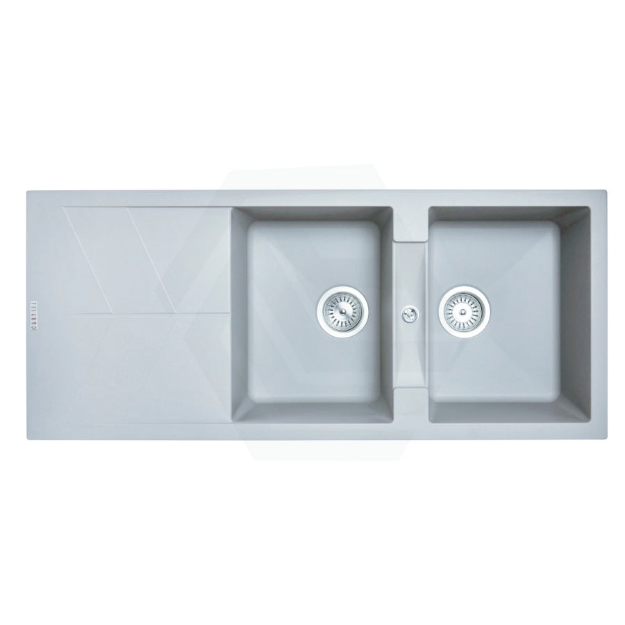 1160X500X210mm Carysil Concrete Grey Double Bowl Drainer Board Granite Kitchen Laundry Sink