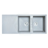 1160X500X210mm Carysil Concrete Grey Double Bowl Drainer Board Granite Kitchen Laundry Sink