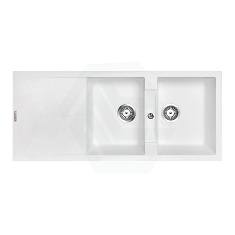 1160X500X210mm Carysil White Double Bowl Drainer Board Granite Kitchen Laundry Sink Top/ Flush Mount