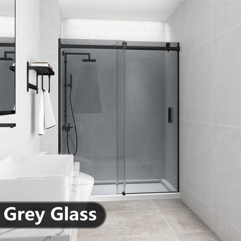1180-1800X2000Mm Grey Glass Wall To Sliding Shower Screen Frameless Black Stainless Steel Square