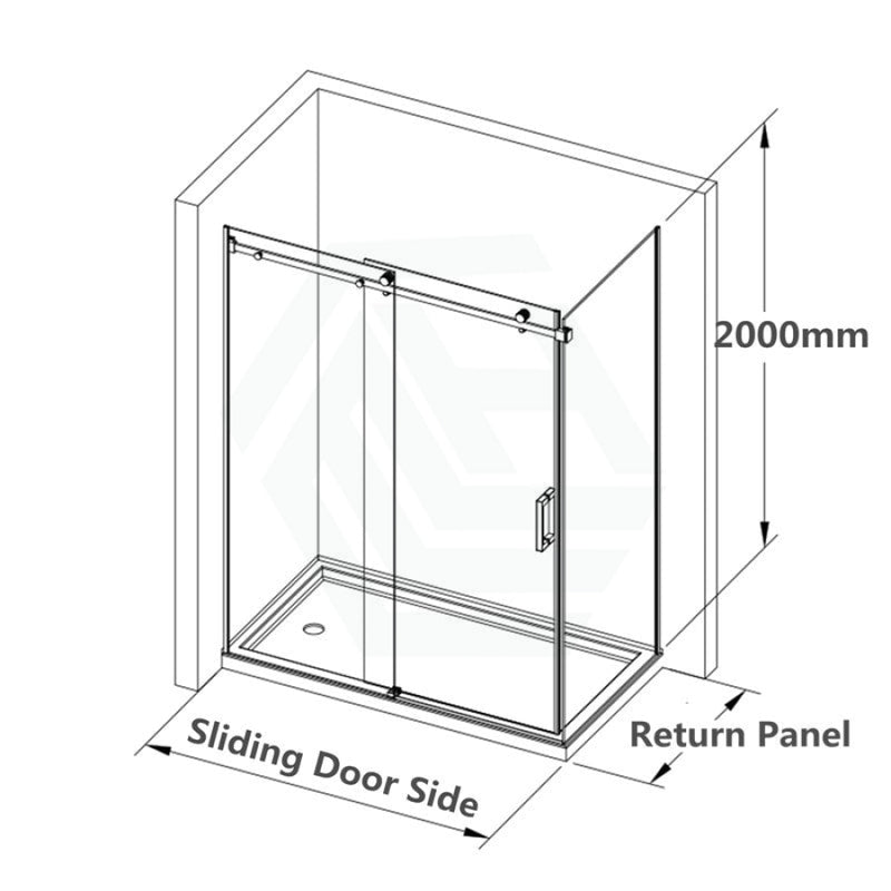 1180-2000X2000Mm L Shape Sliding Shower Screen Frameless Chrome Square Rail Handle 10Mm Glass