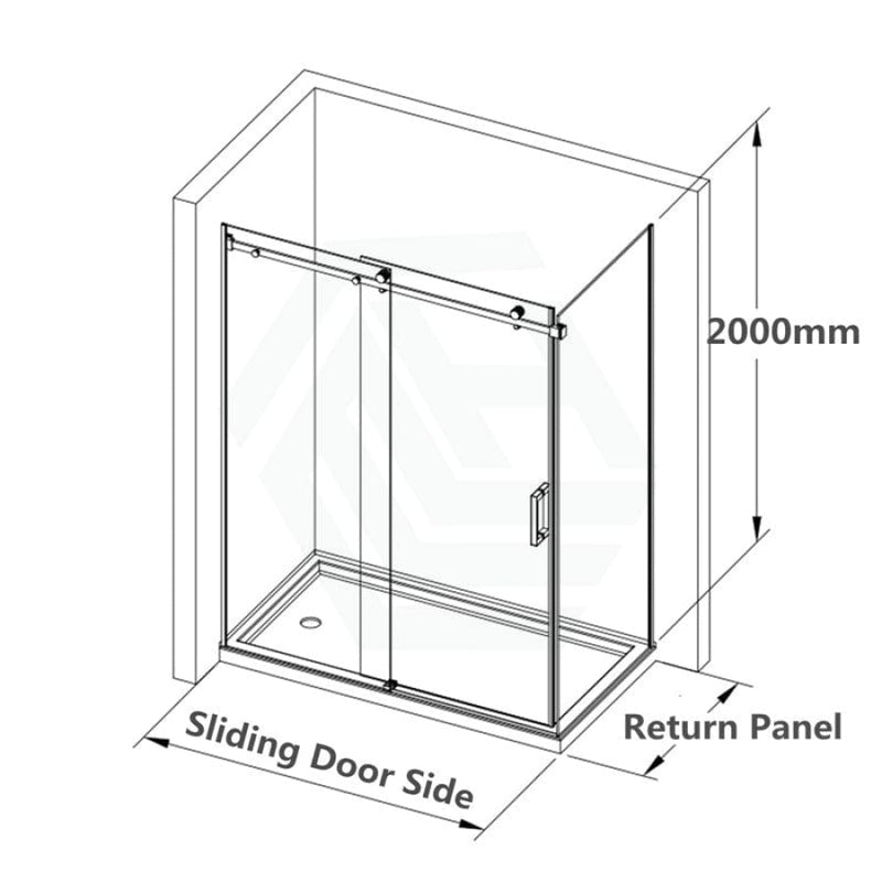 1180-2000X2000Mm Sliding Shower Screen L Shape Frameless Black Square Rail Handle 10Mm Glass