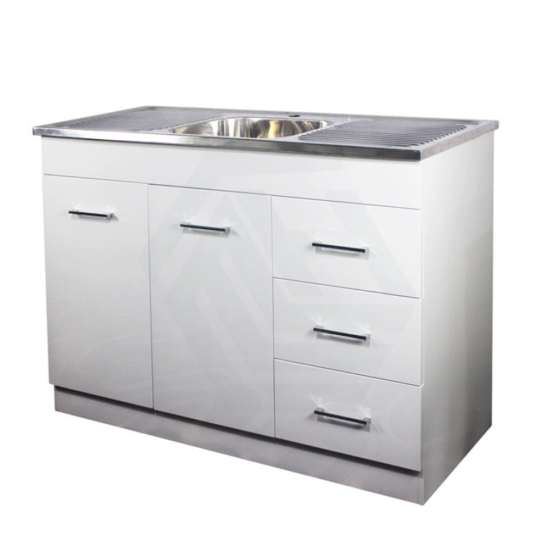 1180X485X900Mm White Kitchen/Laundry Freestanding Kitchenette With Stainless Steel Sink Gloss