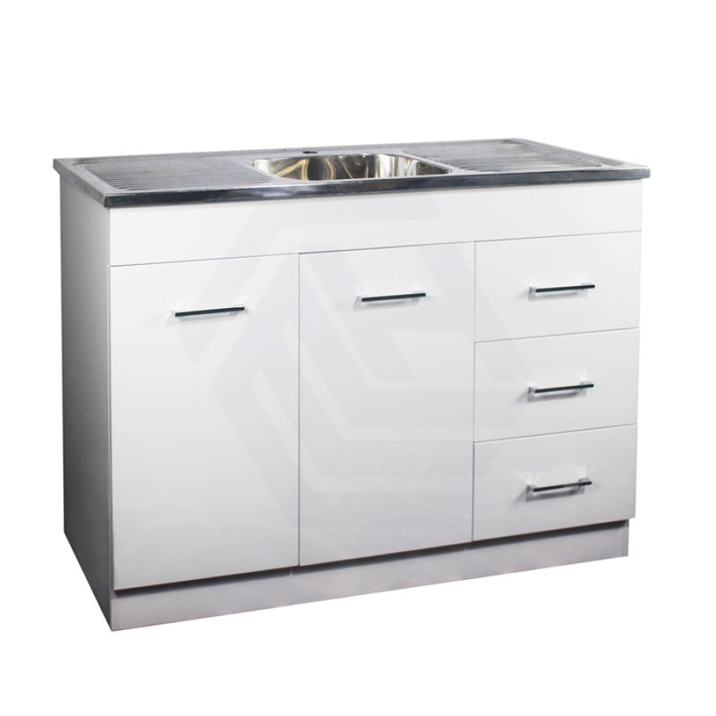 1180X485X900Mm White Kitchen/Laundry Freestanding Kitchenette With Stainless Steel Sink Gloss