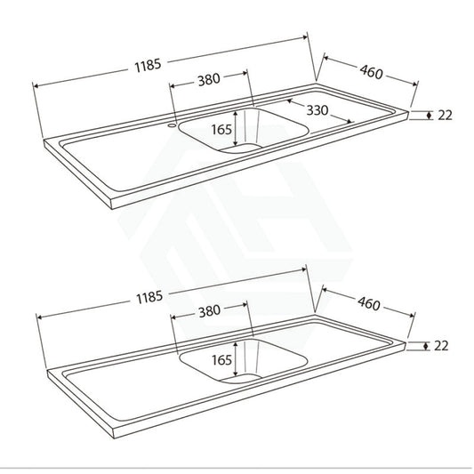 1185x460x22mm Citi Stainless Steel Top/Undermount Single Bowl Kitchen/Laundry Sink Top