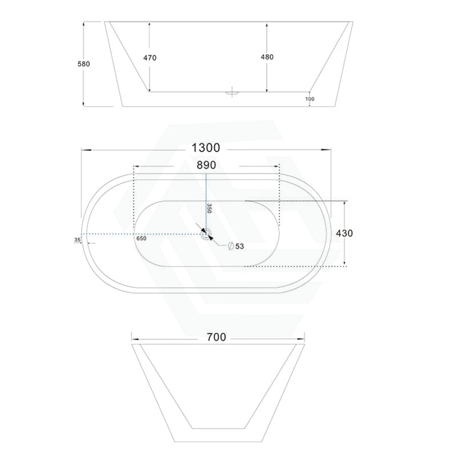 1200/1300/1400/1500/1600/1700mm Oval Bathtub Freestanding Acrylic Gloss White No Overflow 1300mm