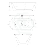 1200/1300/1400/1500/1600/1700mm Oval Bathtub Freestanding Acrylic Gloss White No Overflow 1400mm