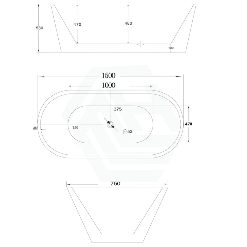 1200/1300/1400/1500/1600/1700Mm Oval Bathtub Freestanding Acrylic Gloss White No Overflow 1500Mm