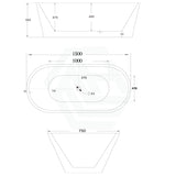 1200/1300/1400/1500/1600/1700mm Oval Bathtub Freestanding Acrylic Gloss White No Overflow 1500mm