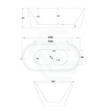1200/1300/1400/1500/1600/1700mm Oval Bathtub Freestanding Acrylic Gloss White No Overflow 1600mm