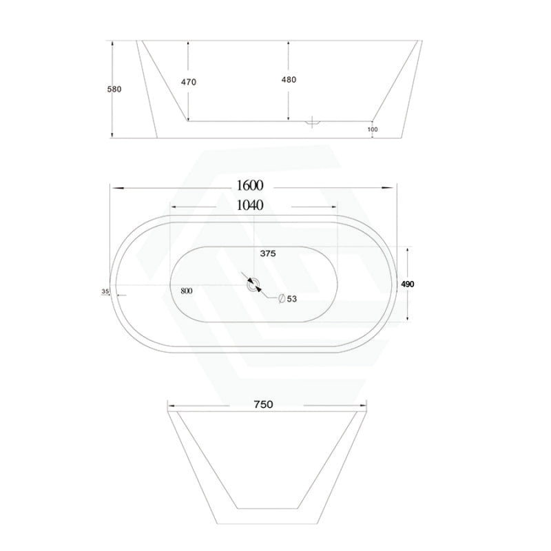 1200/1300/1400/1500/1600/1700Mm Oval Bathtub Freestanding Acrylic Gloss White No Overflow 1600Mm