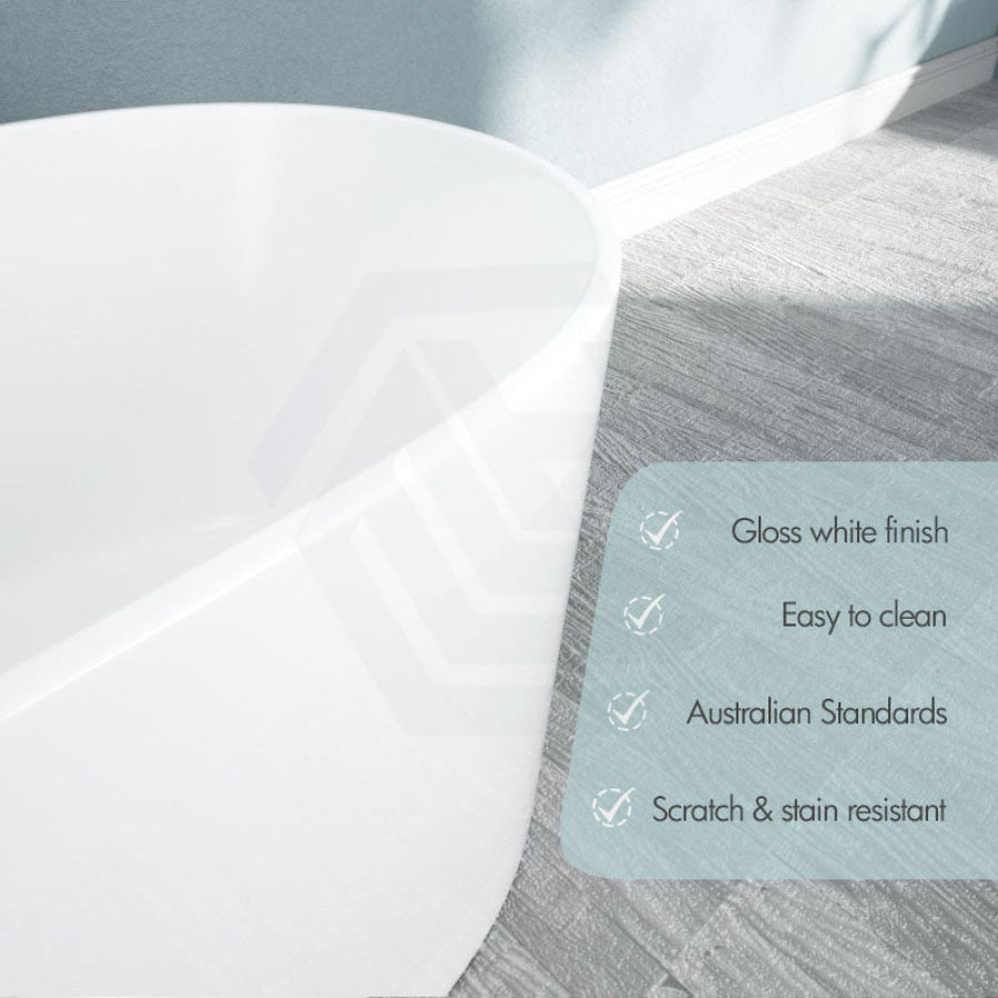 1200/1300/1400/1500/1600/1700mm Oval Bathtub Freestanding Acrylic Gloss White No Overflow