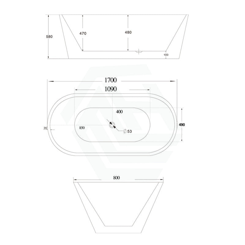 1200/1300/1400/1500/1600/1700Mm Oval Bathtub Freestanding Acrylic Gloss White No Overflow 1700Mm