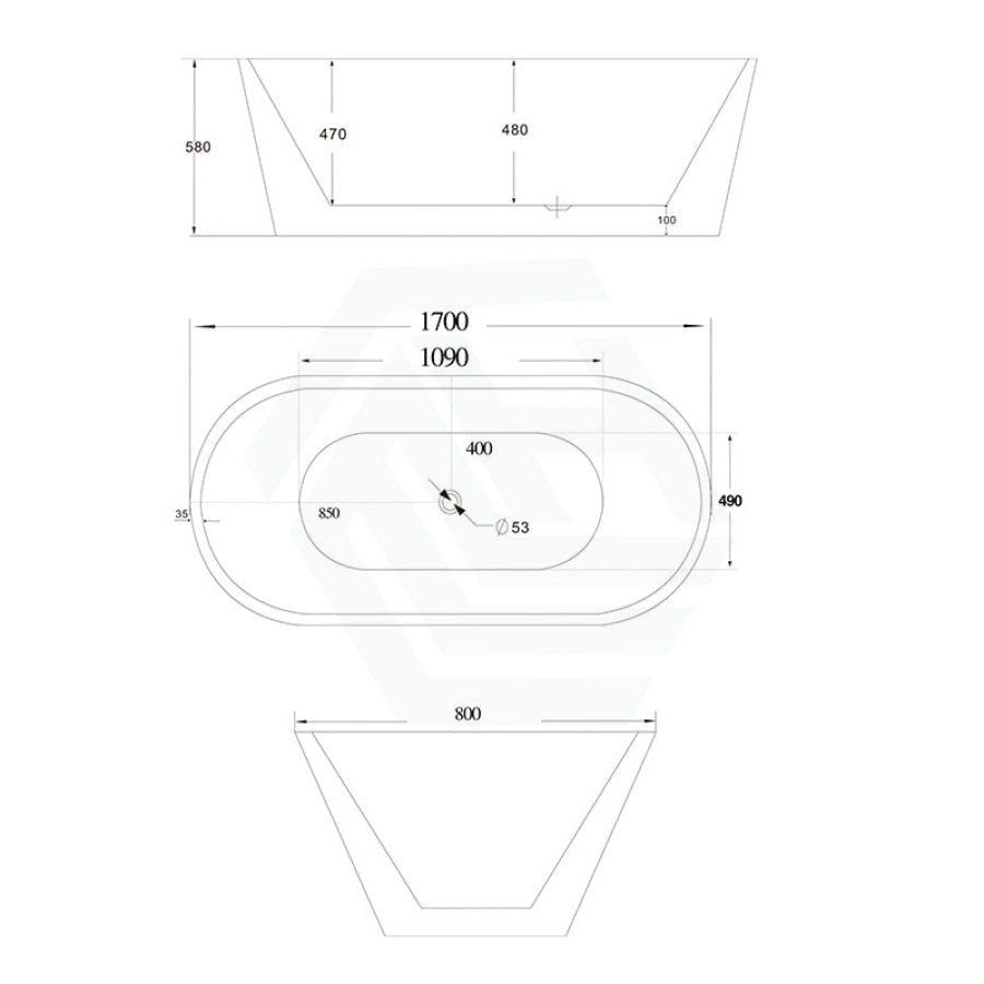 1200/1300/1400/1500/1600/1700mm Oval Bathtub Freestanding Acrylic Gloss White No Overflow 1700mm