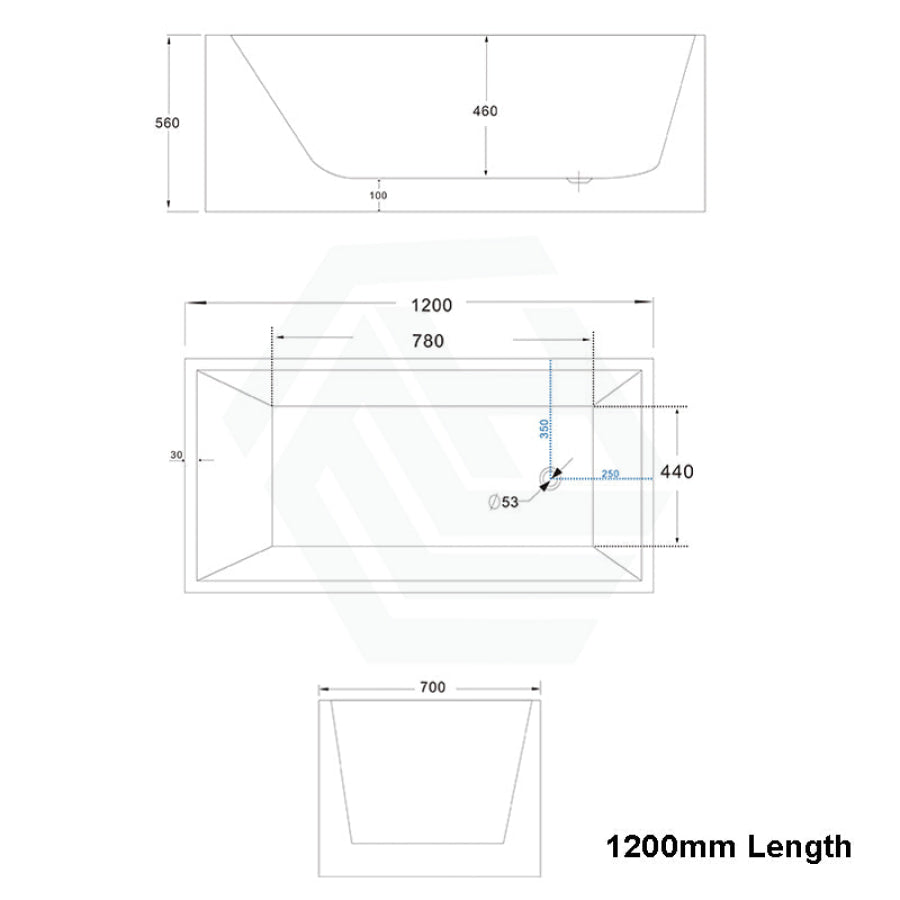 1200/1300/1400/1500/1600/1700mm Square Bathtub Multi Fit Corner Back To Wall Freestanding Acrylic