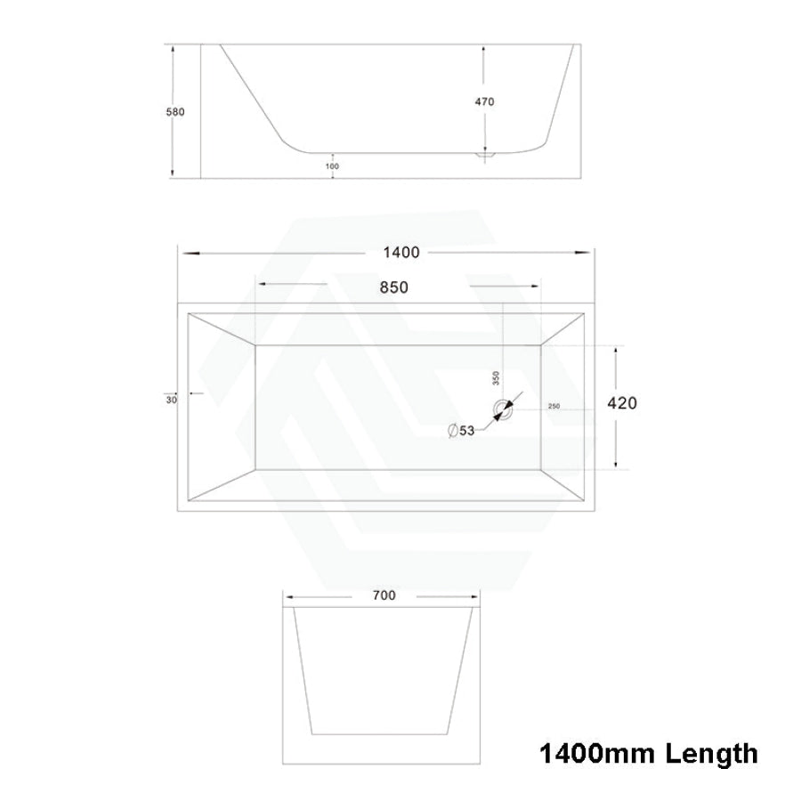 1200/1300/1400/1500/1600/1700mm Square Bathtub Multi Fit Corner Back To Wall Freestanding Acrylic