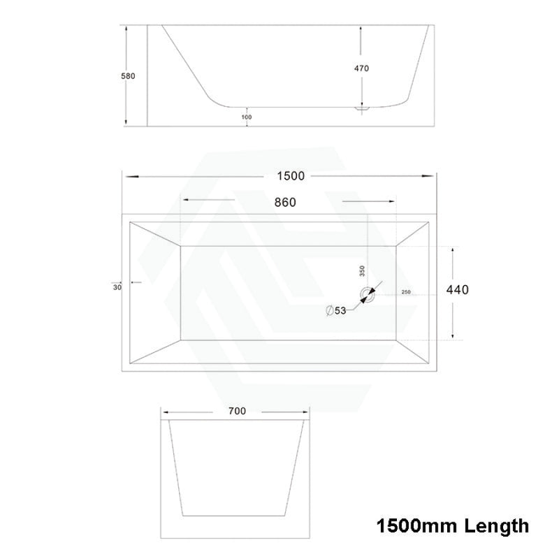 1200/1300/1400/1500/1600/1700Mm Square Bathtub Multi Fit Corner Back To Wall Freestanding Acrylic