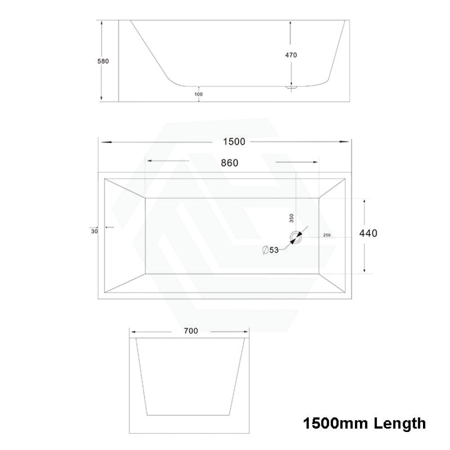 1200/1300/1400/1500/1600/1700mm Square Bathtub Multi Fit Corner Back To Wall Freestanding Acrylic