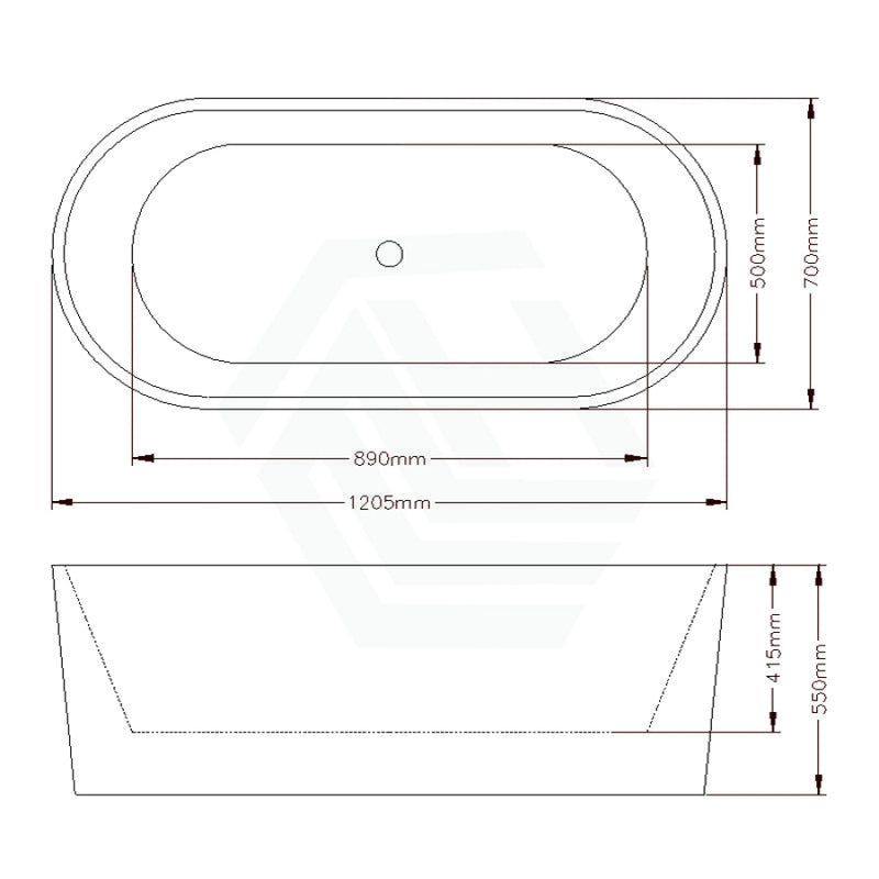 1200/1500/1680Mm Eudora Oval Bathtub Freestanding Acrylic Gloss White No Overflow 1200Mm