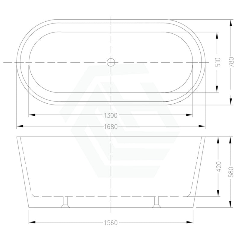 1200/1500/1680Mm Eudora Oval Bathtub Freestanding Acrylic Gloss White No Overflow 1680Mm