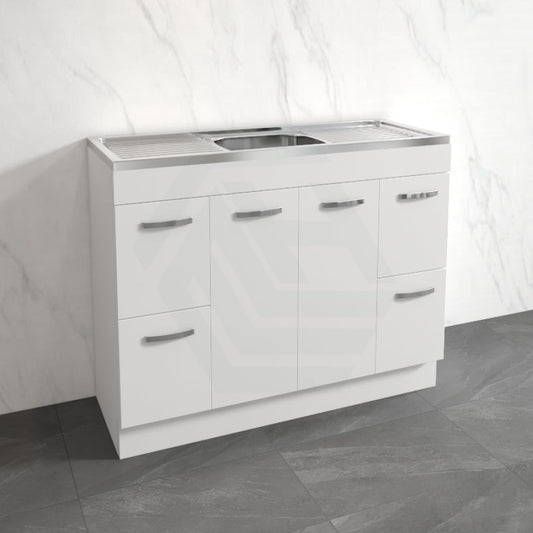 1200Mm Citi E0 Board Gloss White Kitchen/Laundry Freestanding Kickboard Vanity With Stainless Steel