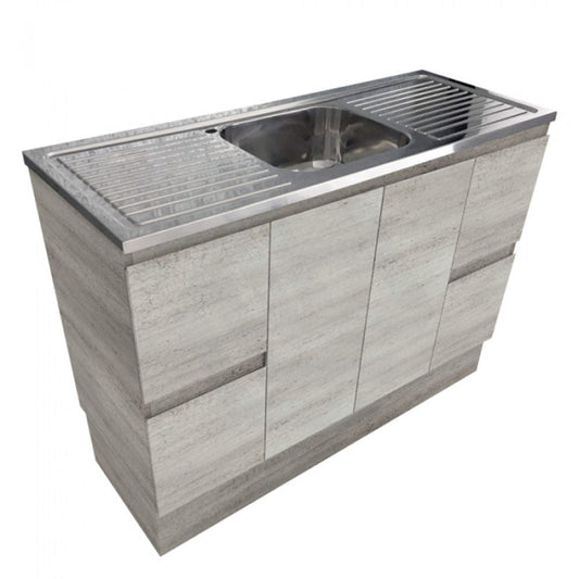 1200mm Citi E0 Board Industrial Oak Freestanding Kickboard Vanity Cabinet with Stainless Steel Sink-Top