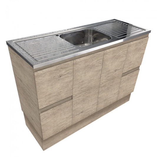 1200mm Citi E0 Board Scandi Oak Freestanding Kickboard Vanity Cabinet with Stainless Steel Sink-Top