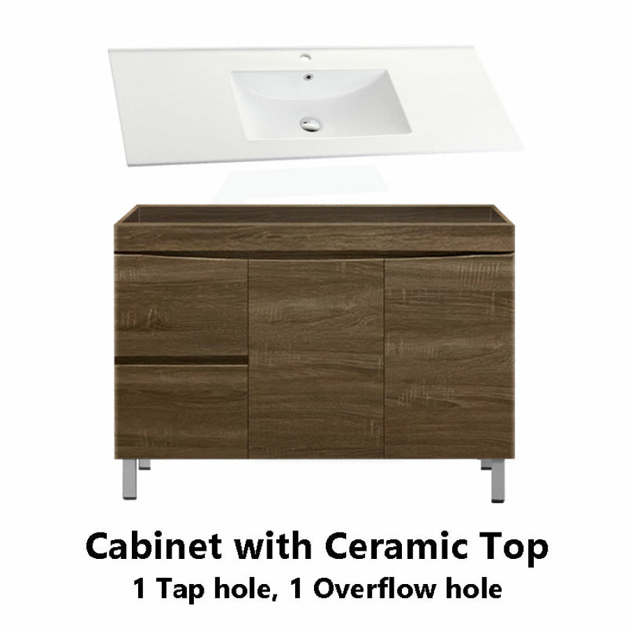 1200Mm Freestanding Mdf Curve Edge Vanity Dark Oak Finish Left / Right Drawers Cabinet Only For