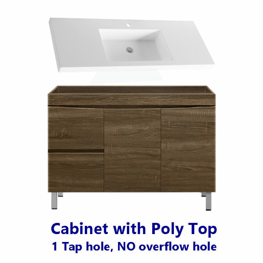 1200Mm Freestanding Mdf Curve Edge Vanity Dark Oak Finish Left / Right Drawers Cabinet Only For