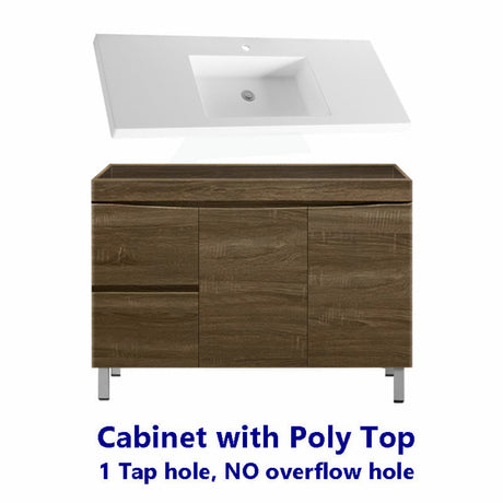 1200Mm Freestanding Mdf Curve Edge Vanity Dark Oak Finish Left / Right Drawers Cabinet Only For