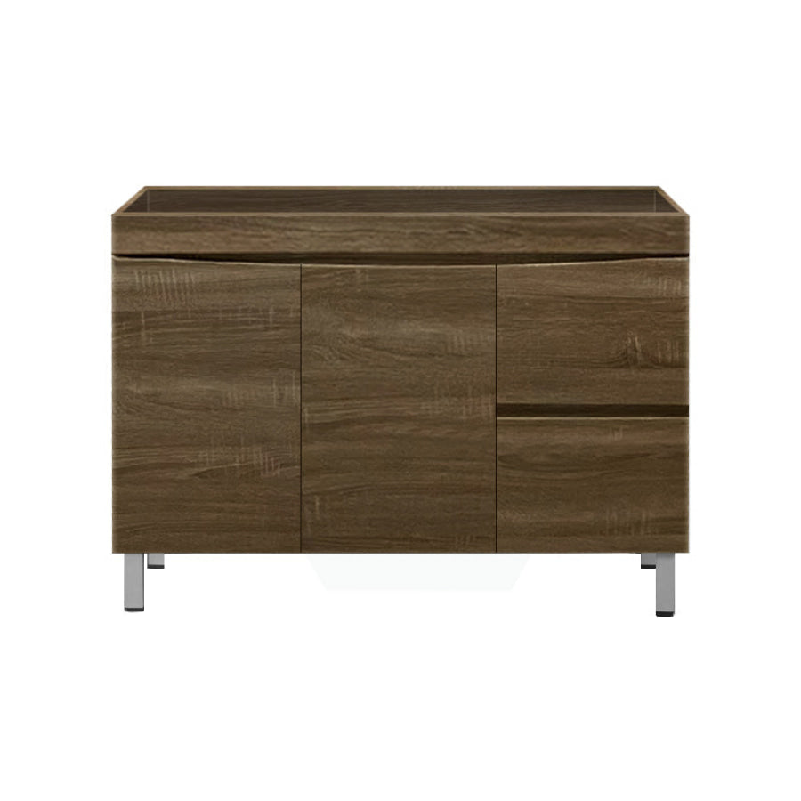 1200Mm Freestanding Mdf Curve Edge Vanity Dark Oak Finish Left / Right Drawers Cabinet Only For