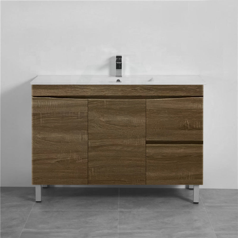1200Mm Freestanding Mdf Curve Edge Vanity Dark Oak Finish Left / Right Drawers Cabinet Only For