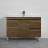 1200Mm Freestanding Mdf Curve Edge Vanity Dark Oak Finish Left / Right Drawers Cabinet Only For