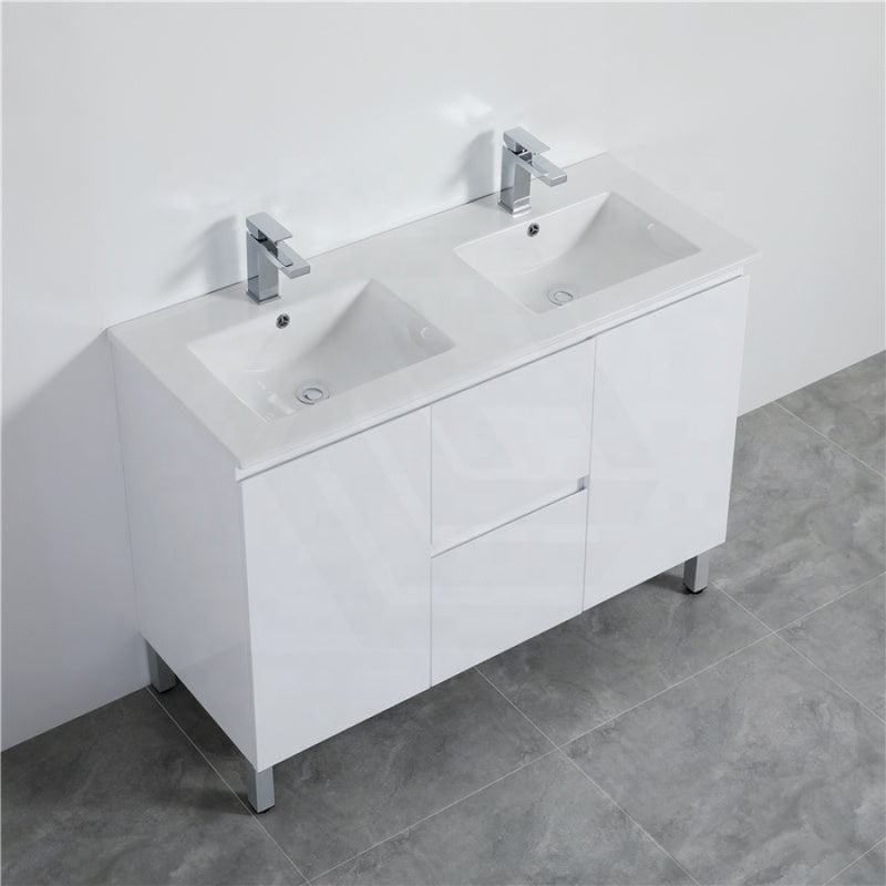 1200Mm Freestanding Pvc Vanity With Gloss White Finish Double Bowls Cabinet Only For Bathroom With