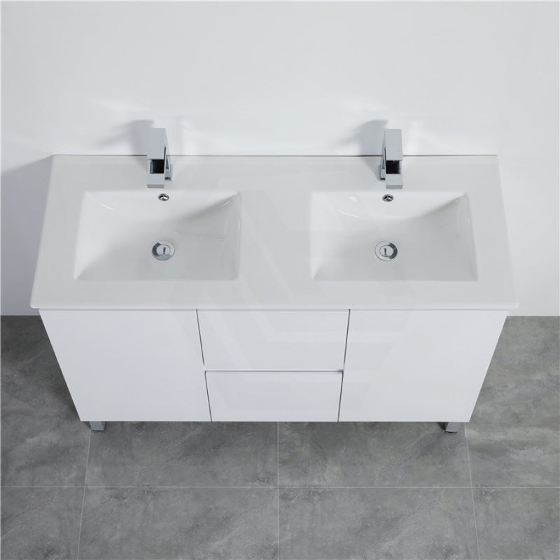 1200Mm Freestanding Pvc Vanity With Gloss White Finish Double Bowls Cabinet Only For Bathroom