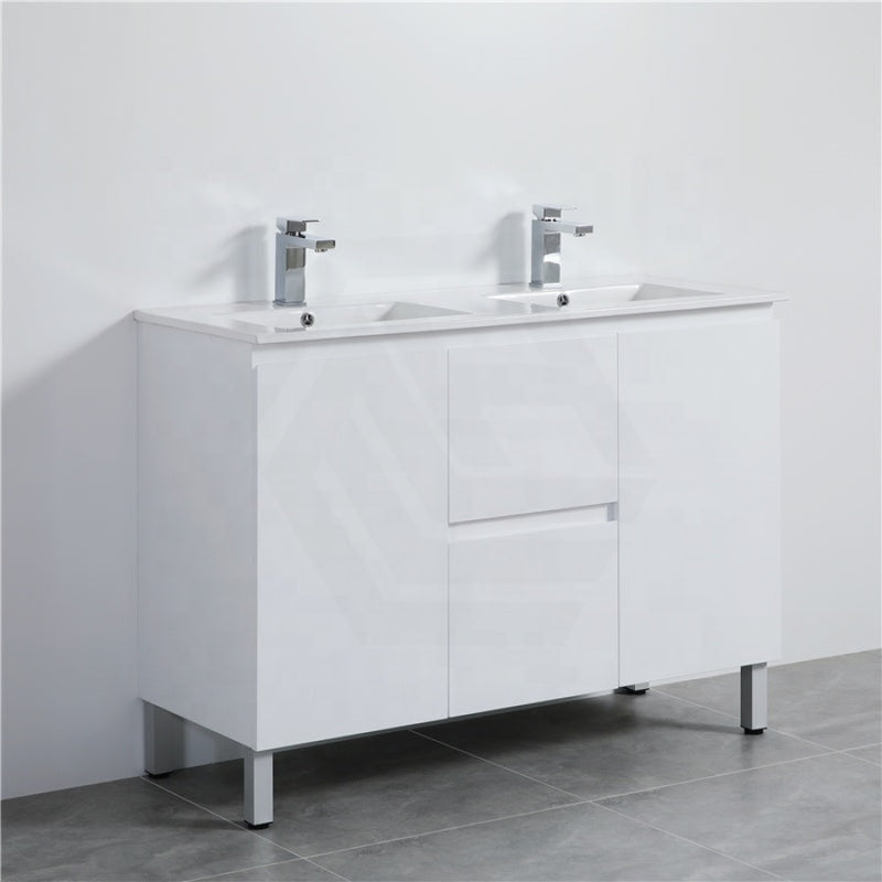 1200Mm Freestanding Pvc Vanity With Gloss White Finish Double Bowls Cabinet Only For Bathroom