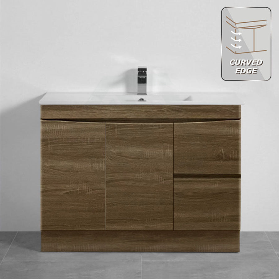 1200Mm Freestanding With Kickboard Mdf Curve Edge Vanity Dark Oak Finish Left / Right Drawers