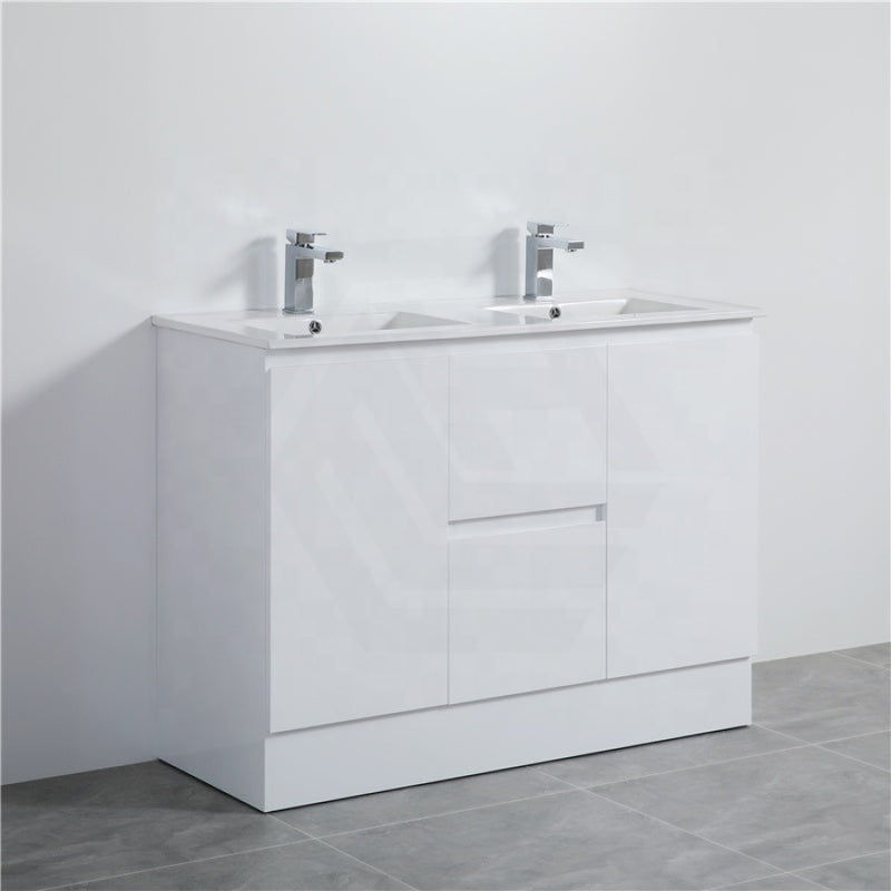 1200Mm Pvc Vanity With Gloss White Finish Double Bowls Freestanding Kickboard Cabinet Only For