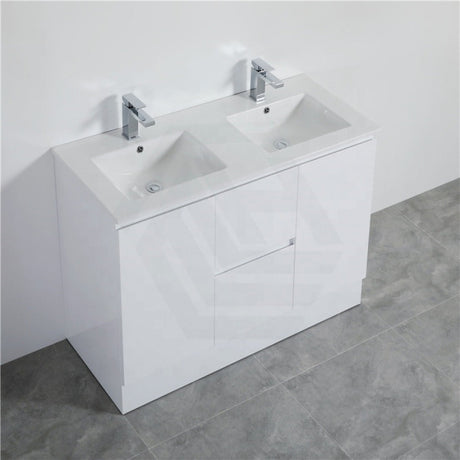 1200Mm Pvc Vanity With Gloss White Finish Double Bowls Freestanding Kickboard Cabinet Only For