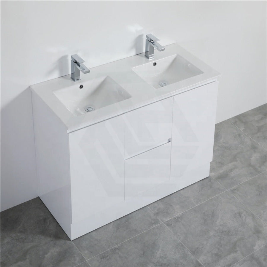 1200Mm Pvc Vanity With Gloss White Finish Double Bowls Freestanding Kickboard Cabinet Only For