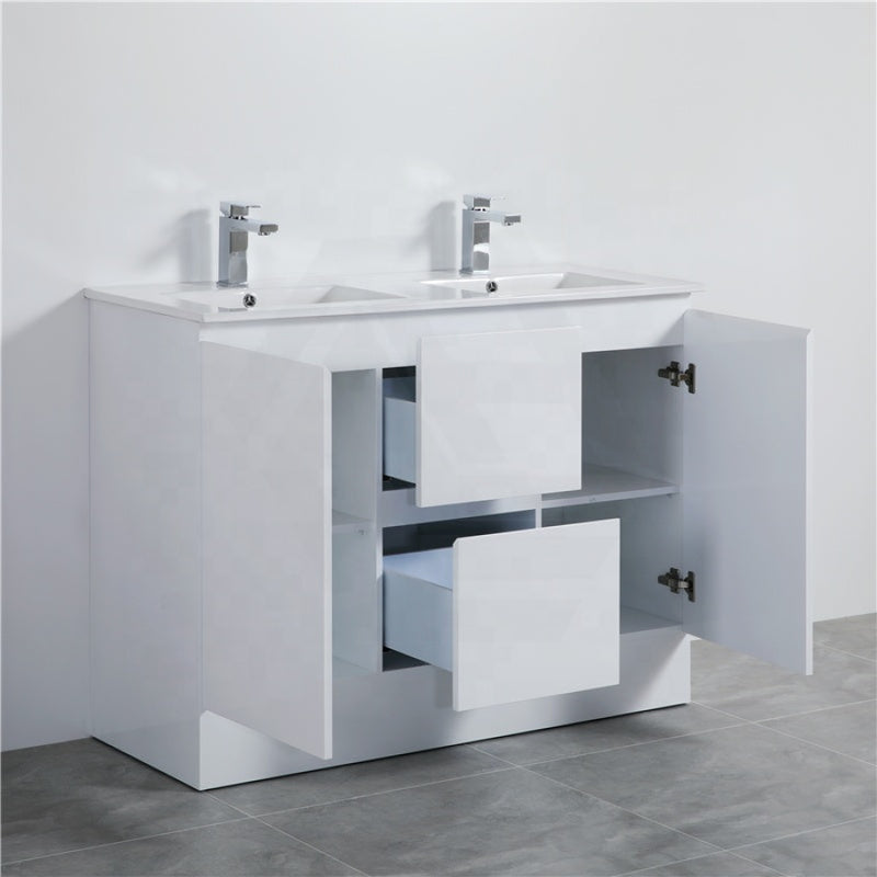 1200Mm Pvc Vanity With Gloss White Finish Double Bowls Freestanding Kickboard Cabinet Only For