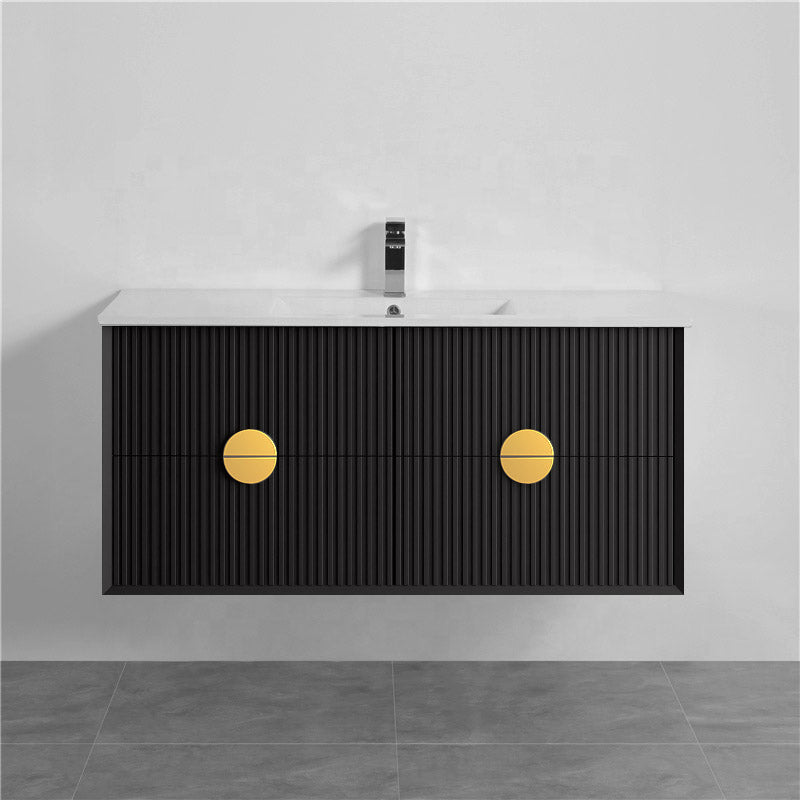 1200mm Kingo Wall Hung Plywood Vanity Matt White/Black Linear Surface Finish Single/Double Bowls Cabinet ONLY for Bathroom