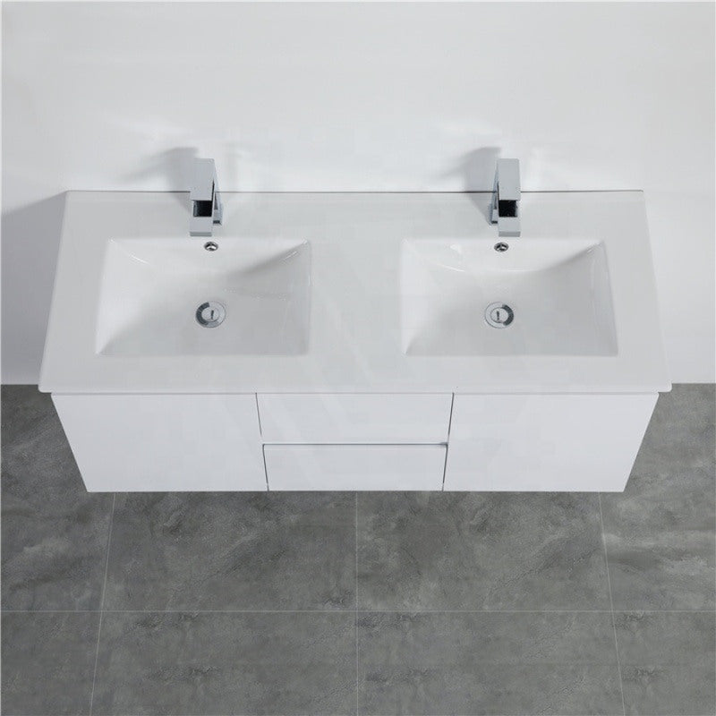 1200Mm Wall Hung Pvc Vanity With Gloss White Finish Double Bowls Cabinet Only For Bathroom With