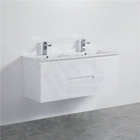 1200Mm Wall Hung Pvc Vanity With Gloss White Finish Double Bowls Cabinet Only For Bathroom Vanities