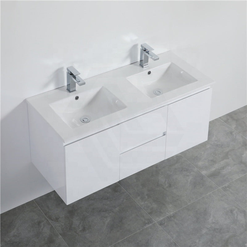 1200Mm Wall Hung Pvc Vanity With Gloss White Finish Double Bowls Cabinet Only For Bathroom Vanities